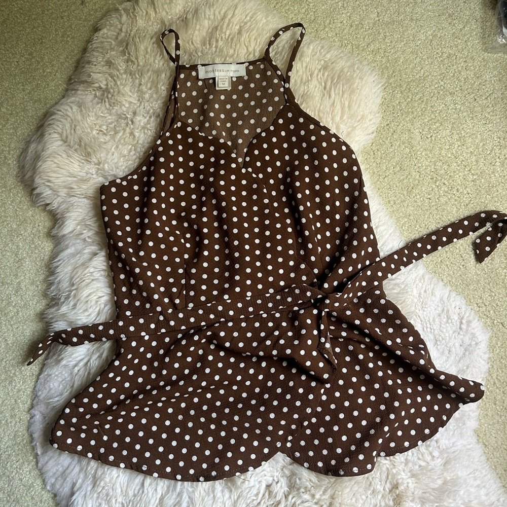 Monteau Polka Dot Tie-Waist Top